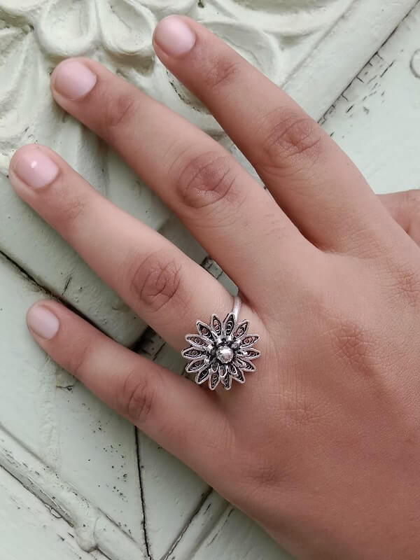 Buy CLARA 925 Silver Swiss Zircon Designer Finger Ring with Adjustable Band  for Women & Girls online